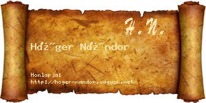 Höger Nándor névjegykártya